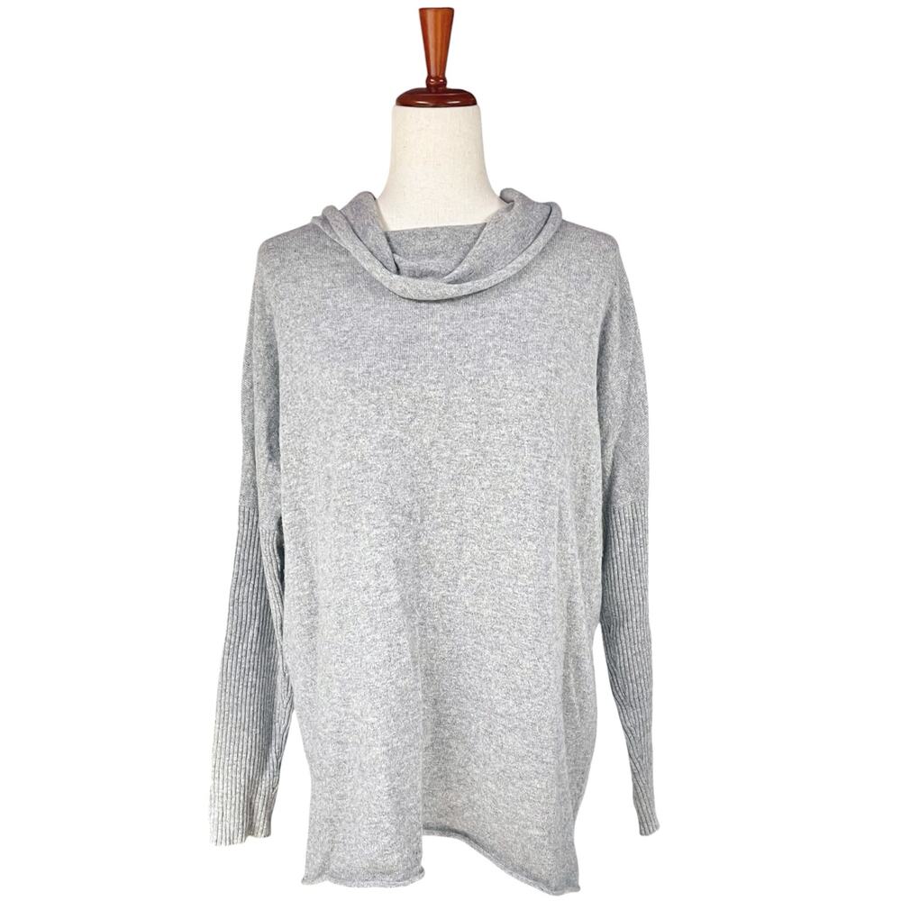 LA MADE 100% Cashmere Rollneck Cowl Relaxed Tunic Sweater Heathered Gray Size M
